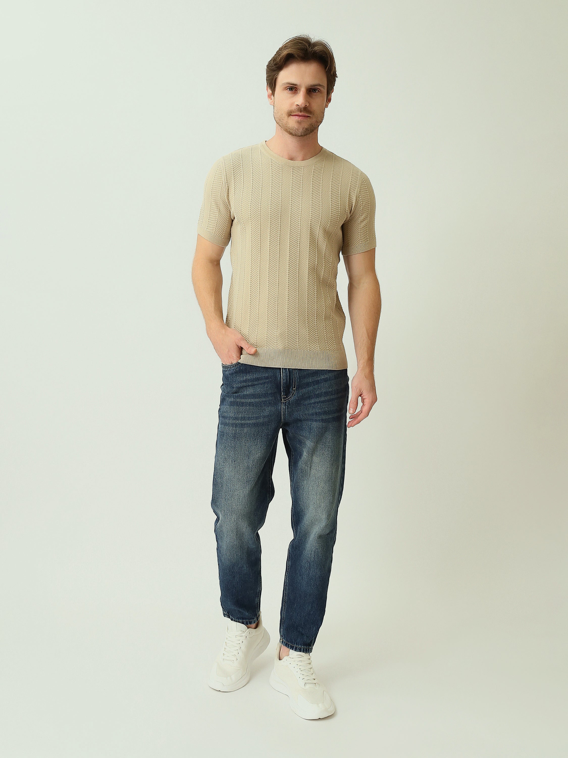 T-shirt homme en maille texturée à manches courtes – Élégance casual moderne - TSH25SKRS20369TM1