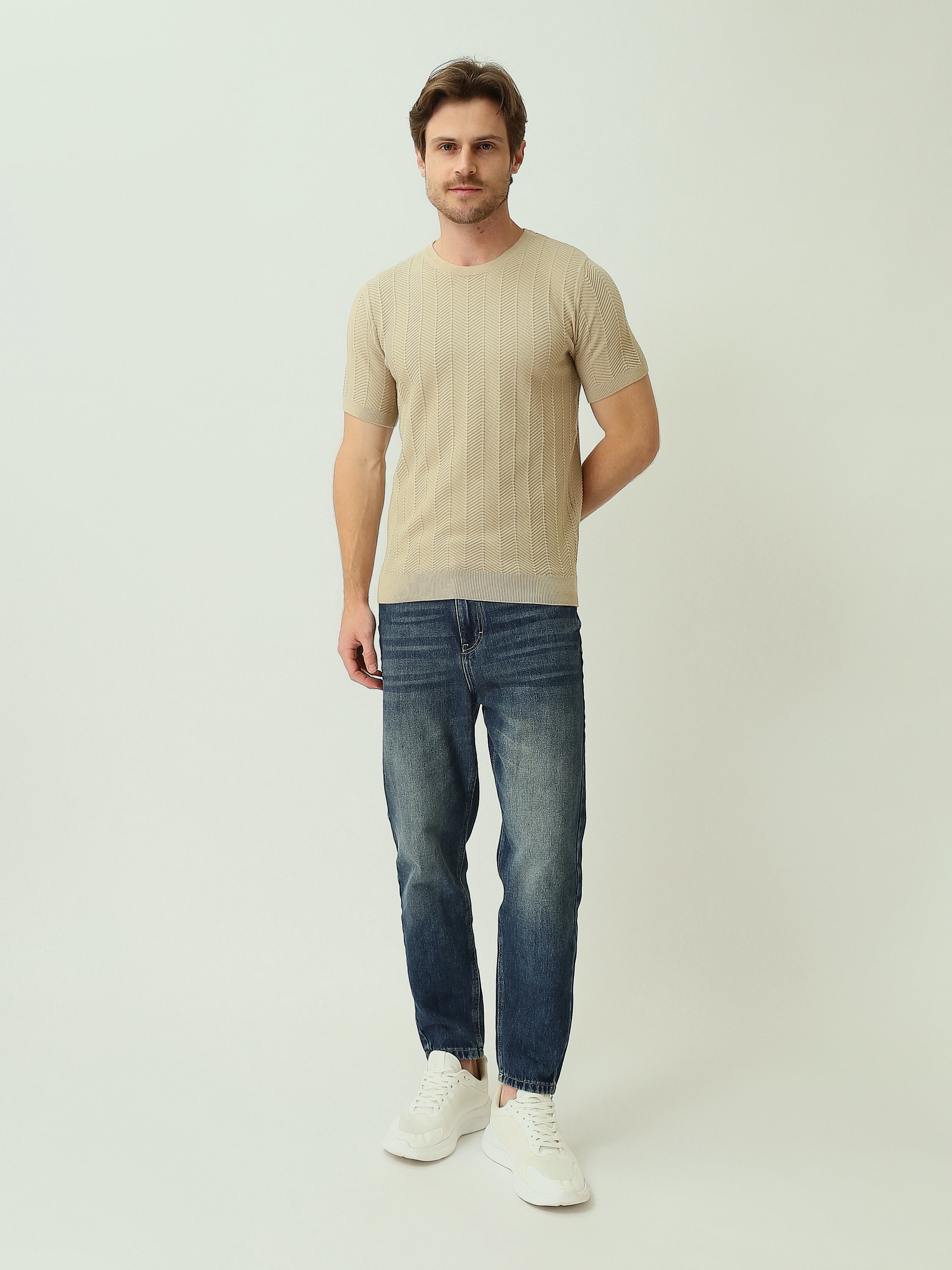 T-shirt homme en maille texturée à manches courtes – Élégance casual moderne - TSH25SKRS20369TM1