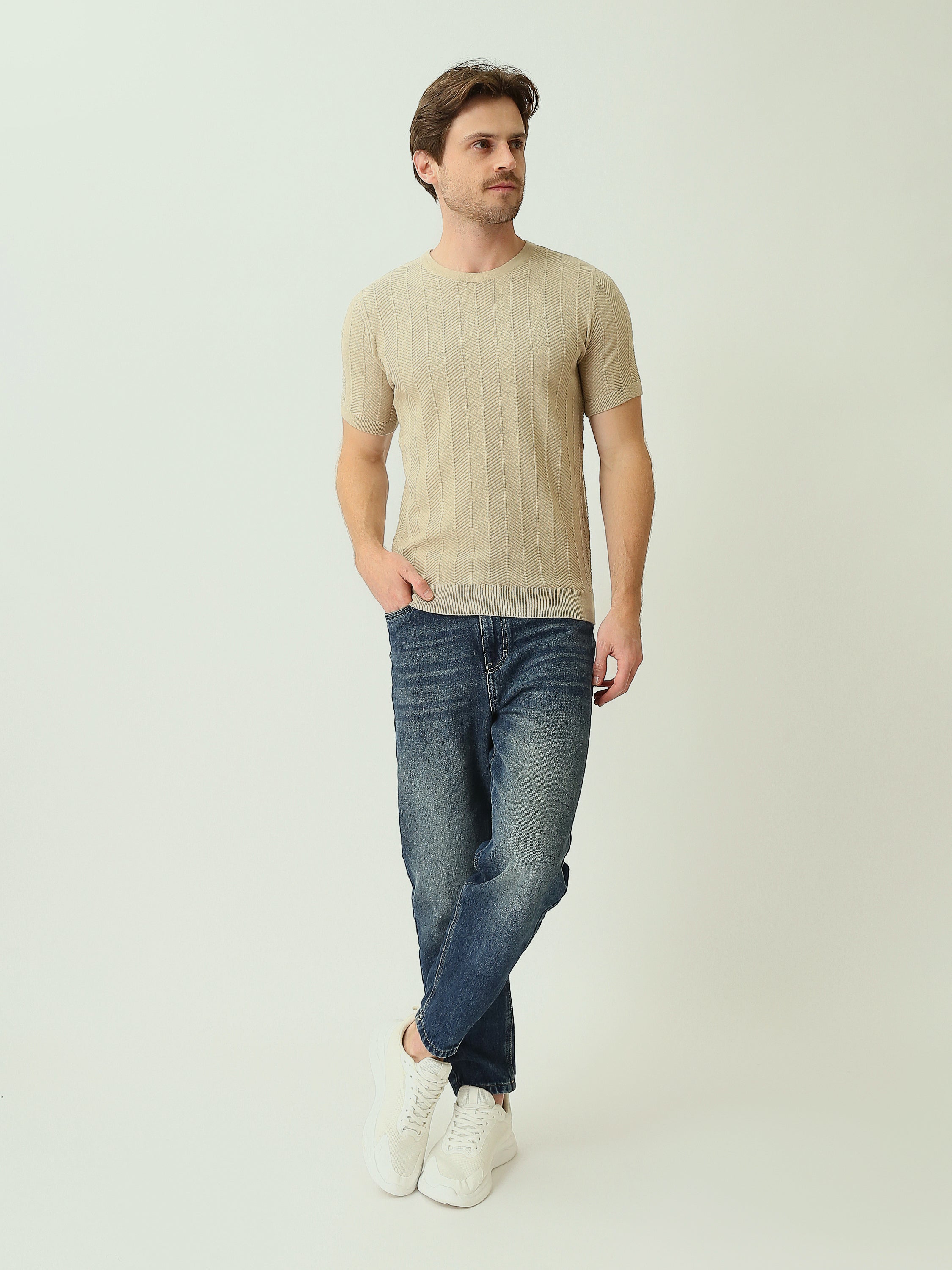 T-shirt homme en maille texturée à manches courtes – Élégance casual moderne - TSH25SKRS20369TM1