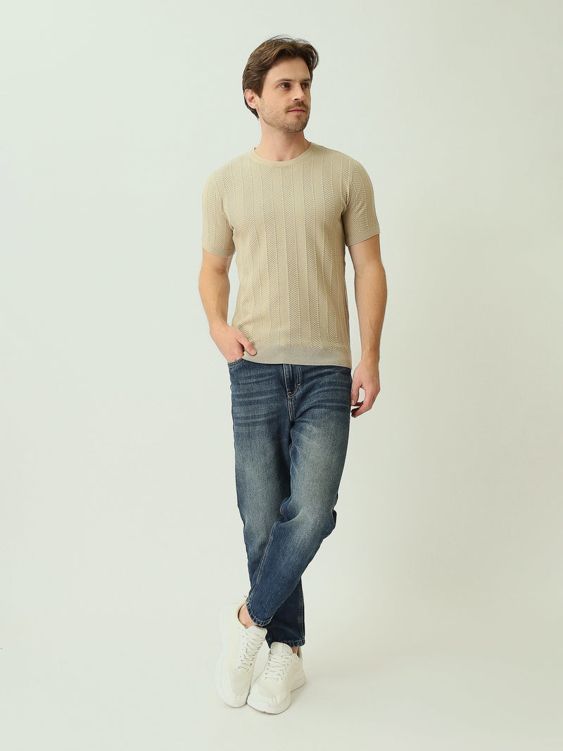 T-shirt homme en maille texturée à manches courtes – Élégance casual moderne - TSH25SKRS20369TM1