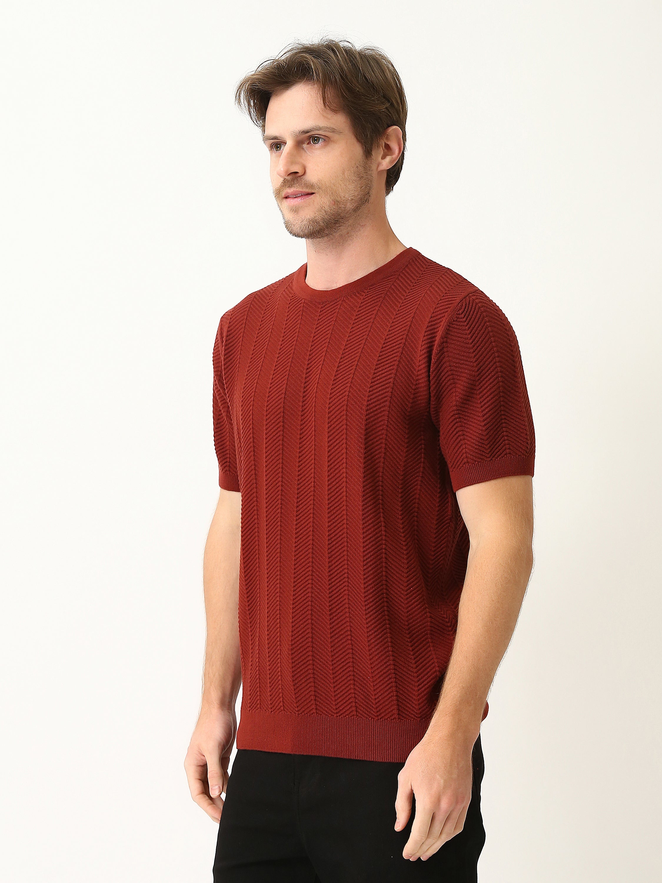 T-shirt homme en maille texturée à manches courtes – Élégance casual moderne - TSH25SKRS20369TM1