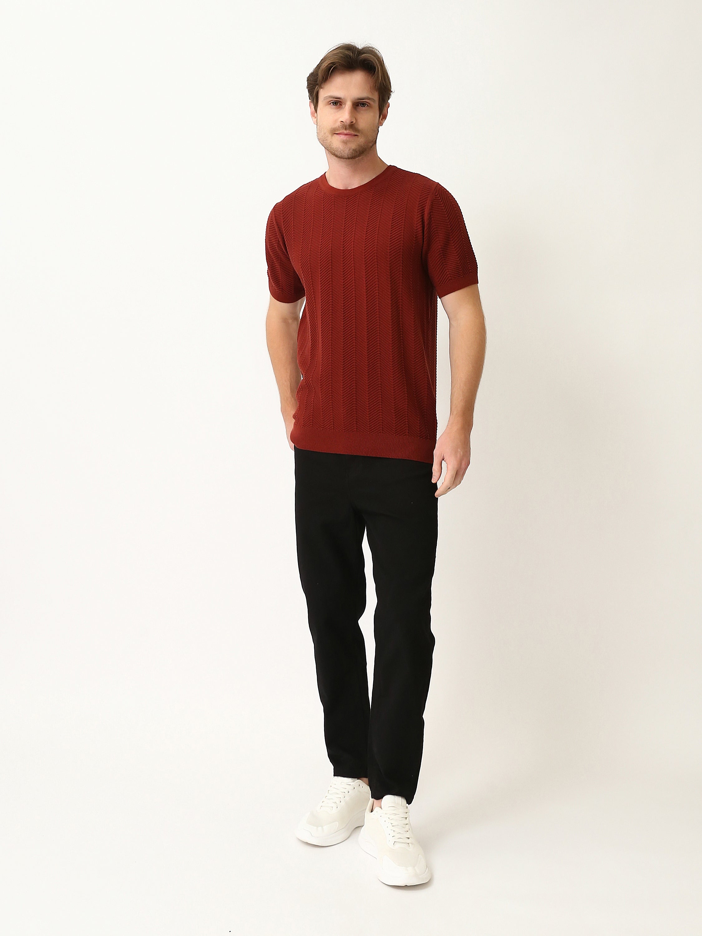 T-shirt homme en maille texturée à manches courtes – Élégance casual moderne - TSH25SKRS20369TM1