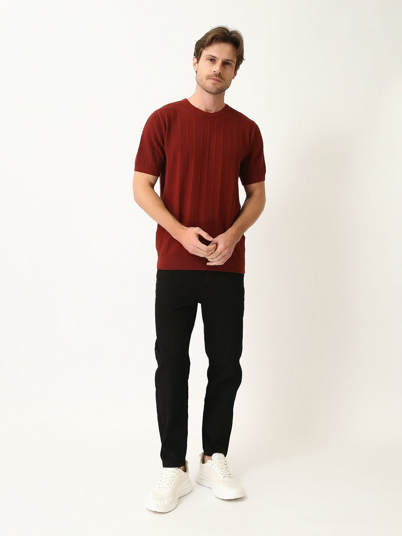 T-shirt homme en maille texturée à manches courtes – Élégance casual moderne - TSH25SKRS20369TM1