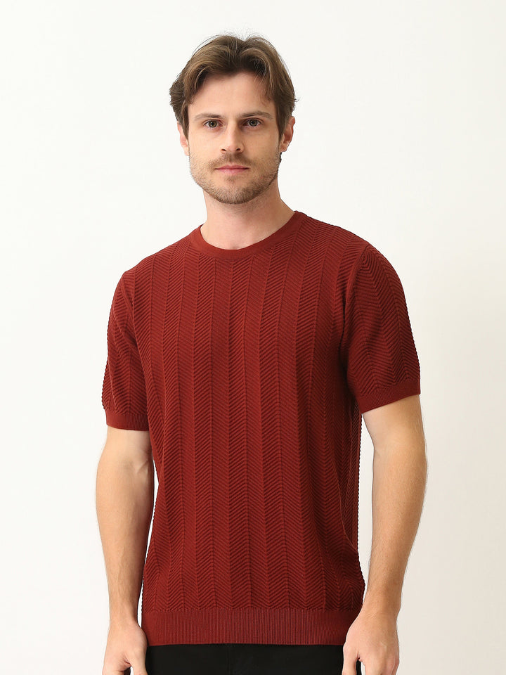T-shirt homme en maille texturée à manches courtes – Élégance casual moderne - TSH25SKRS20369TM1