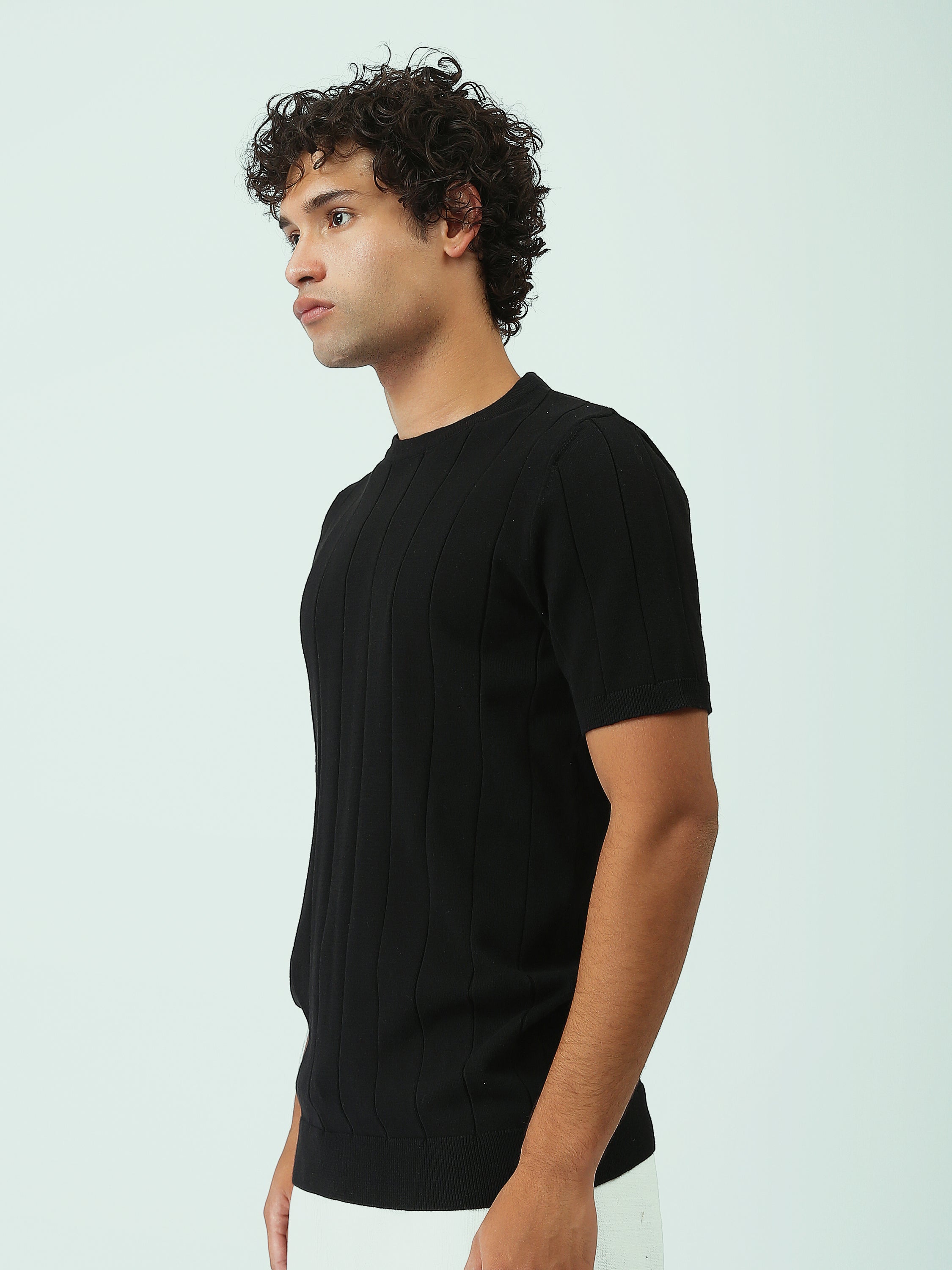 T-shirt Homme en Maille Texturée à Rayures Verticales - SH25SKRS20370TM1