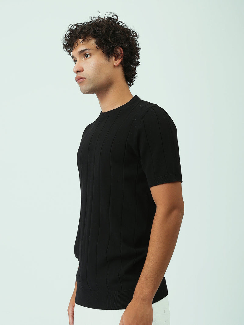 T-shirt Homme en Maille Texturée à Rayures Verticales - SH25SKRS20370TM1