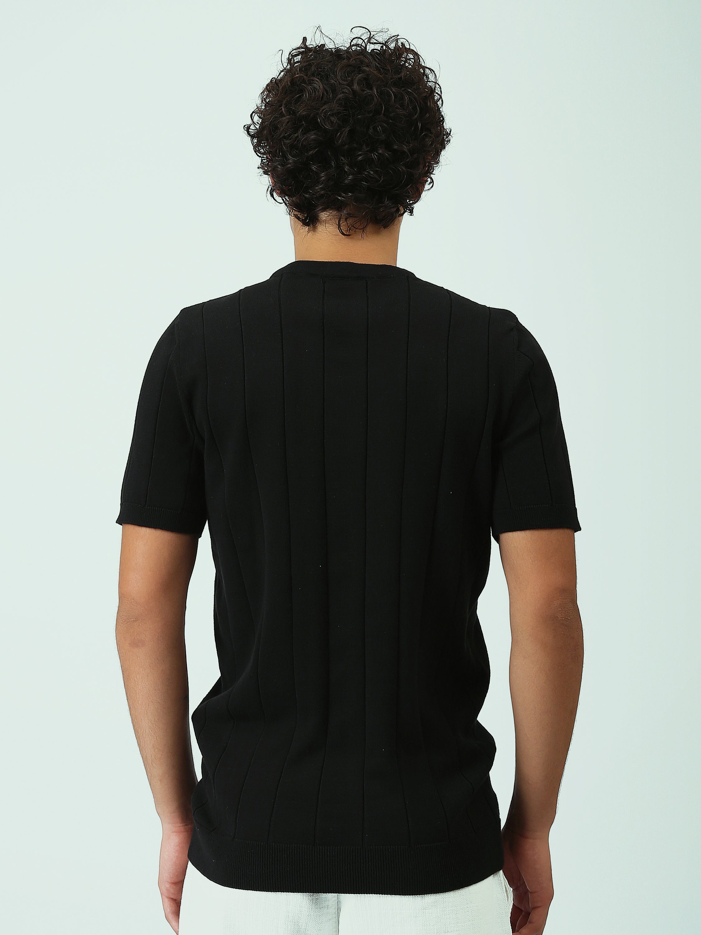 T-shirt Homme en Maille Texturée à Rayures Verticales - SH25SKRS20370TM1