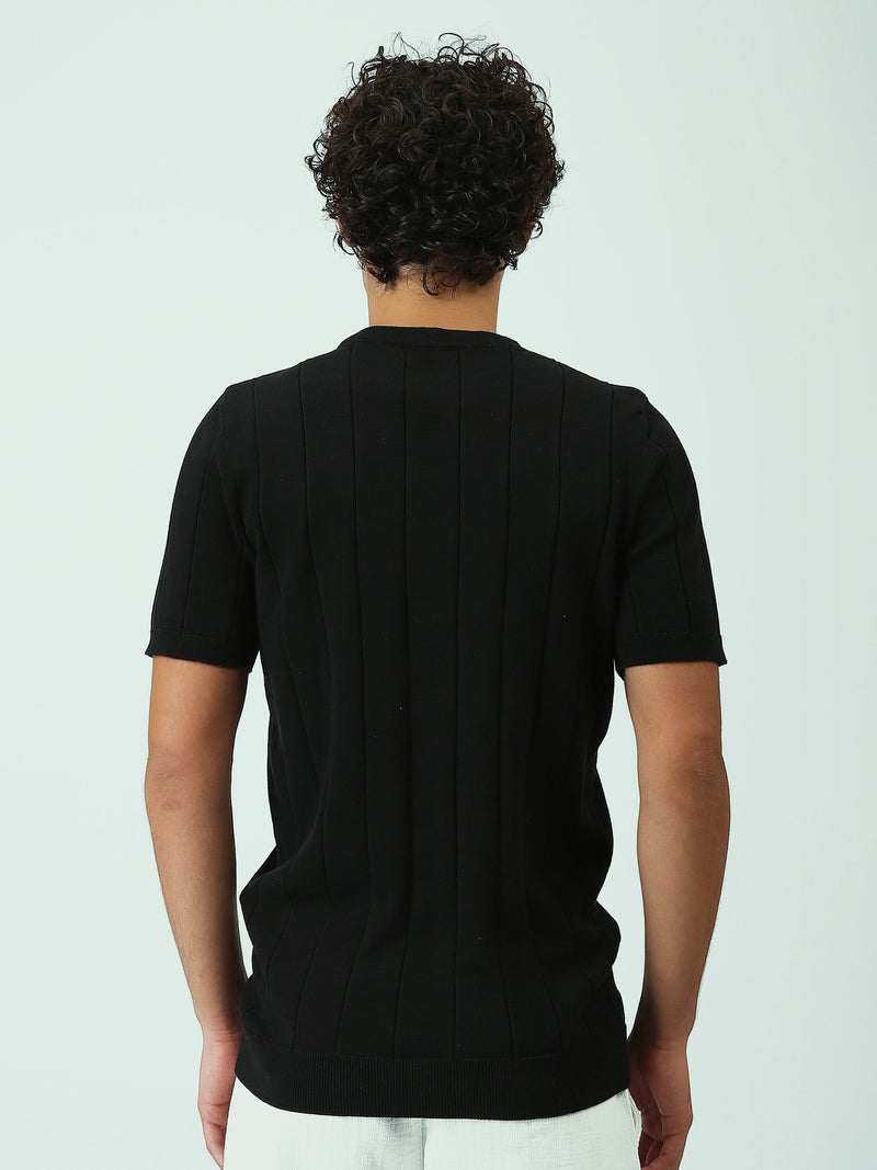 T-shirt Homme en Maille Texturée à Rayures Verticales - SH25SKRS20370TM1