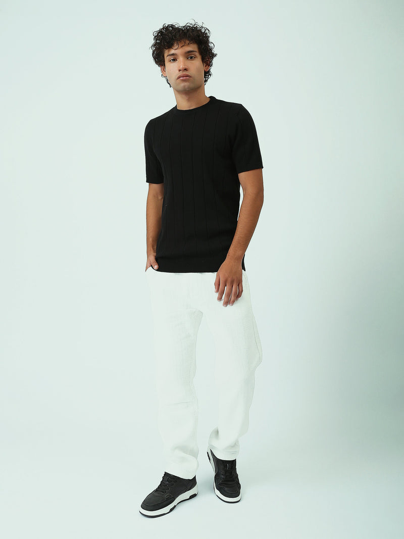 T-shirt Homme en Maille Texturée à Rayures Verticales - SH25SKRS20370TM1