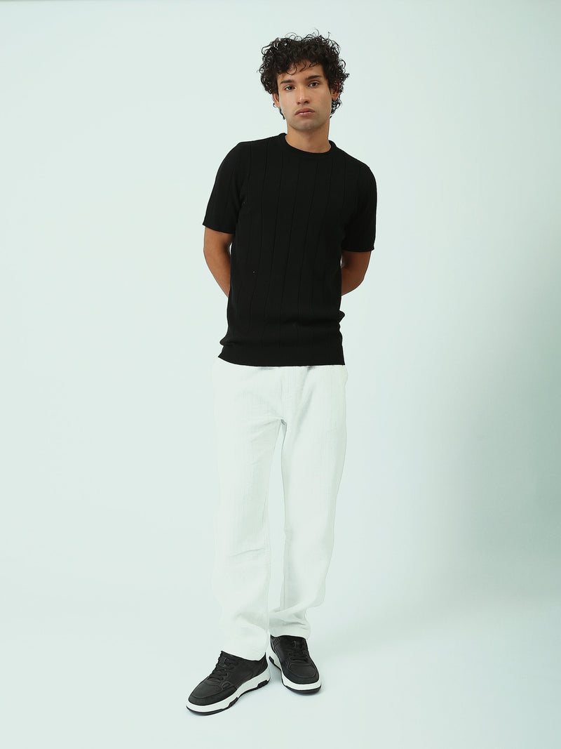 T-shirt Homme en Maille Texturée à Rayures Verticales - SH25SKRS20370TM1