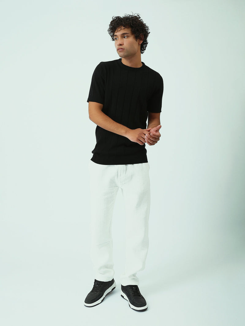 T-shirt Homme en Maille Texturée à Rayures Verticales - SH25SKRS20370TM1