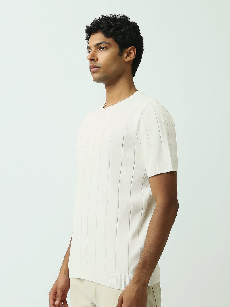 T-shirt Homme en Maille Texturée à Rayures Verticales - SH25SKRS20370TM1