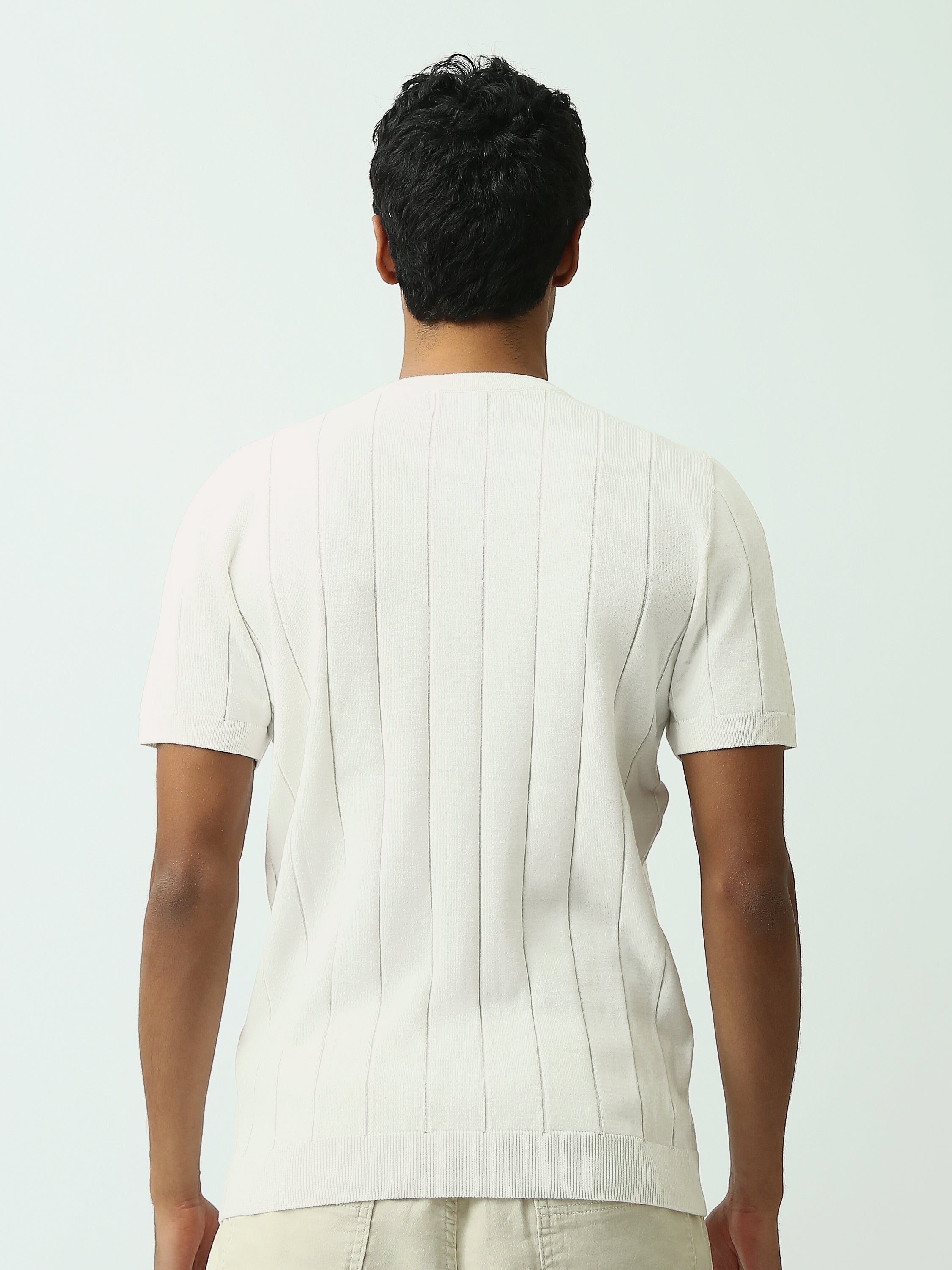 T-shirt Homme en Maille Texturée à Rayures Verticales - SH25SKRS20370TM1