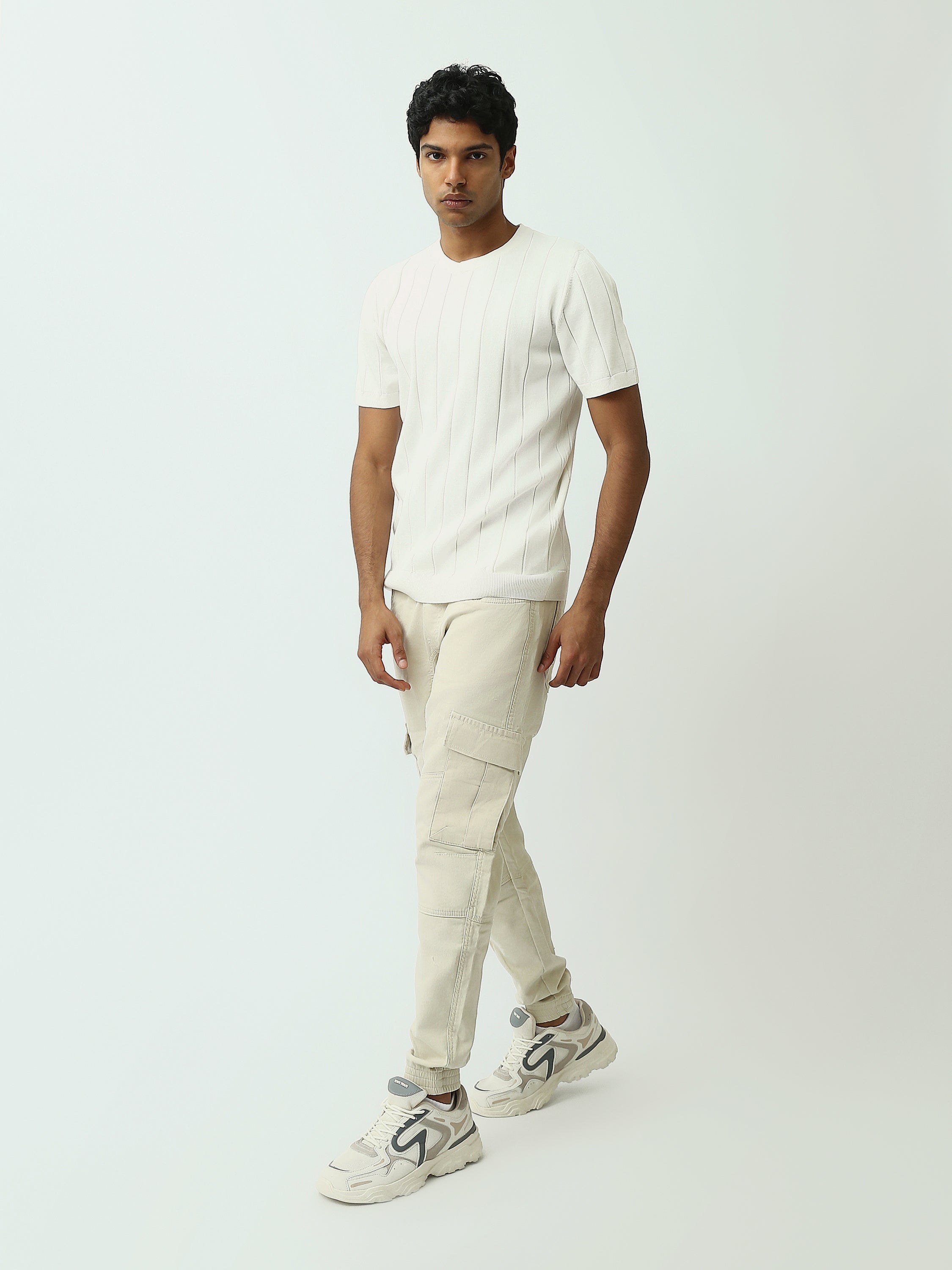 T-shirt Homme en Maille Texturée à Rayures Verticales - SH25SKRS20370TM1