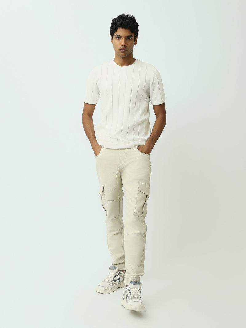 T-shirt Homme en Maille Texturée à Rayures Verticales - SH25SKRS20370TM1