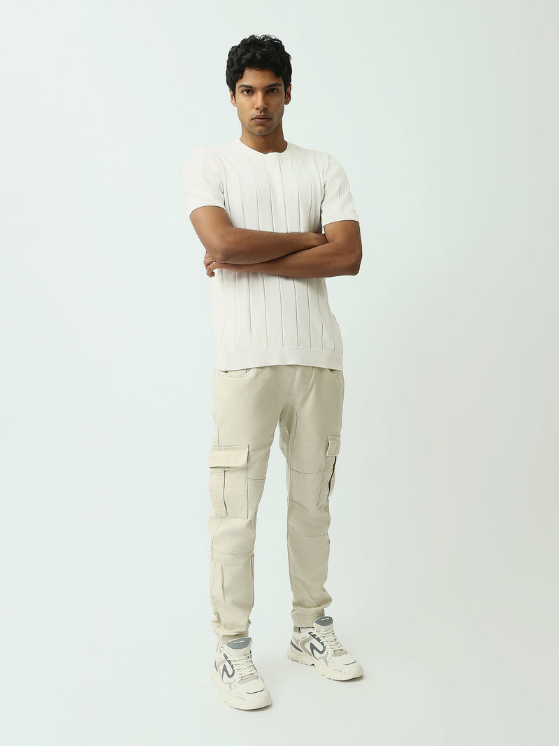 T-shirt Homme en Maille Texturée à Rayures Verticales - SH25SKRS20370TM1