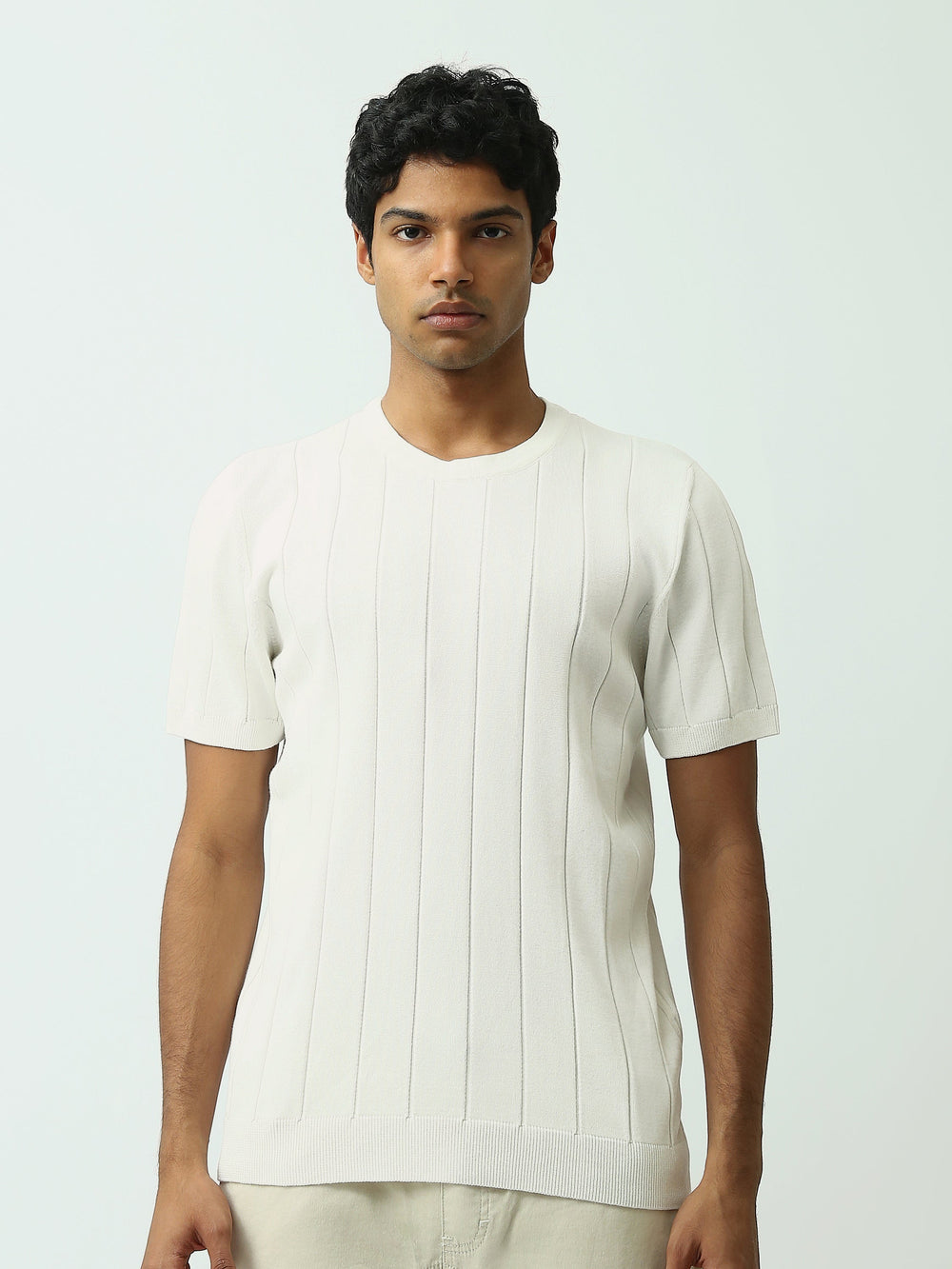 T-shirt Homme en Maille Texturée à Rayures Verticales - SH25SKRS20370TM1