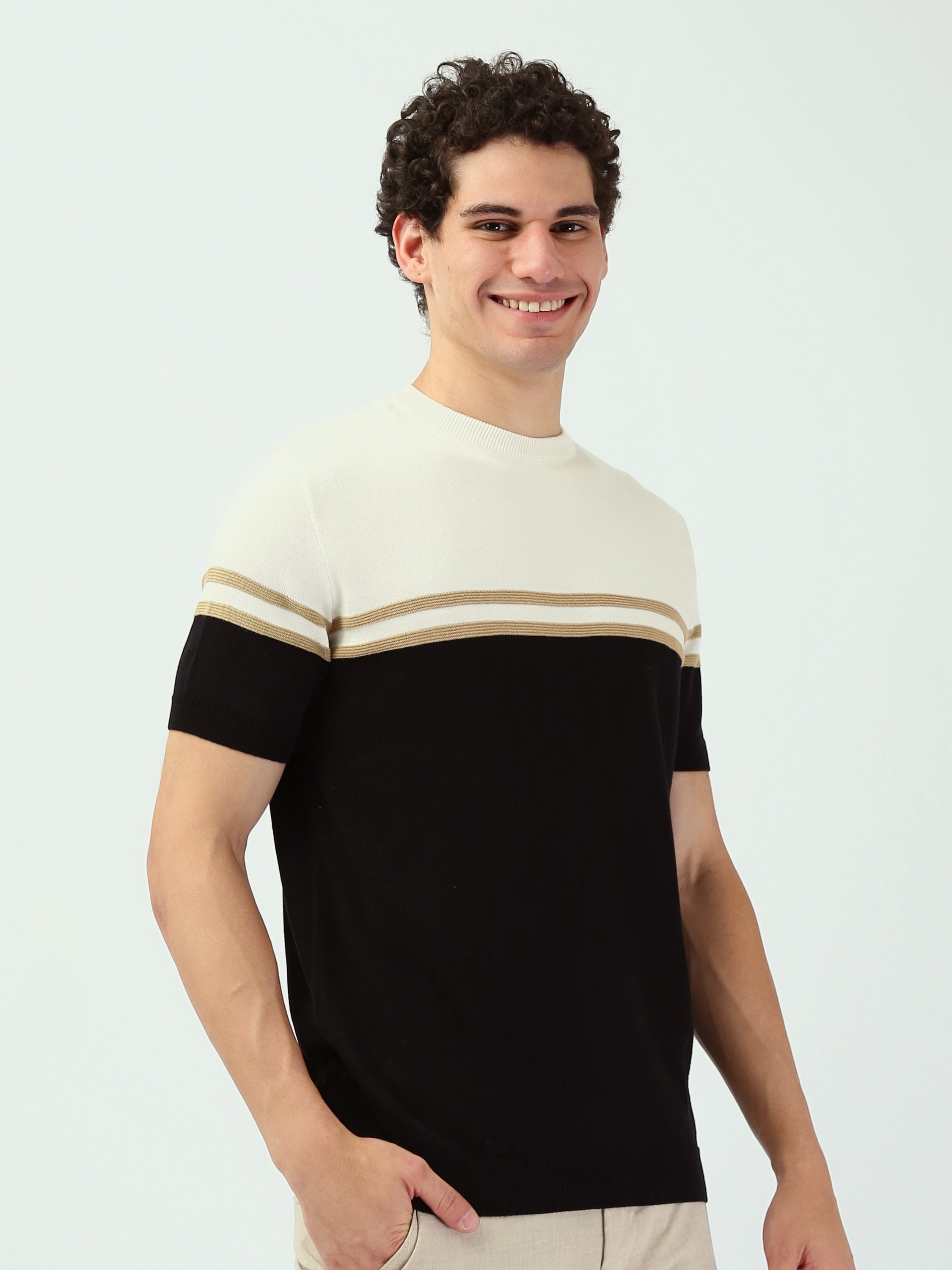 T-shirt Homme en Maille Color Block à Rayures Contrastantes - TSH25SKRS20371TM1