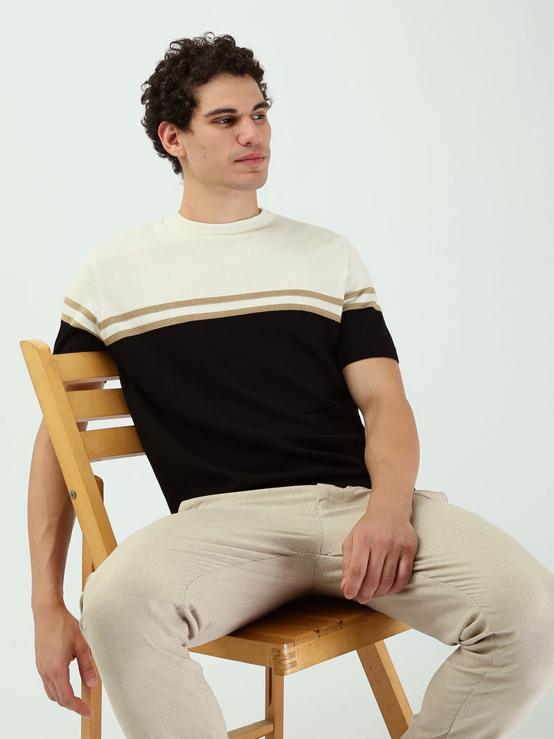 T-shirt Homme en Maille Color Block à Rayures Contrastantes - TSH25SKRS20371TM1