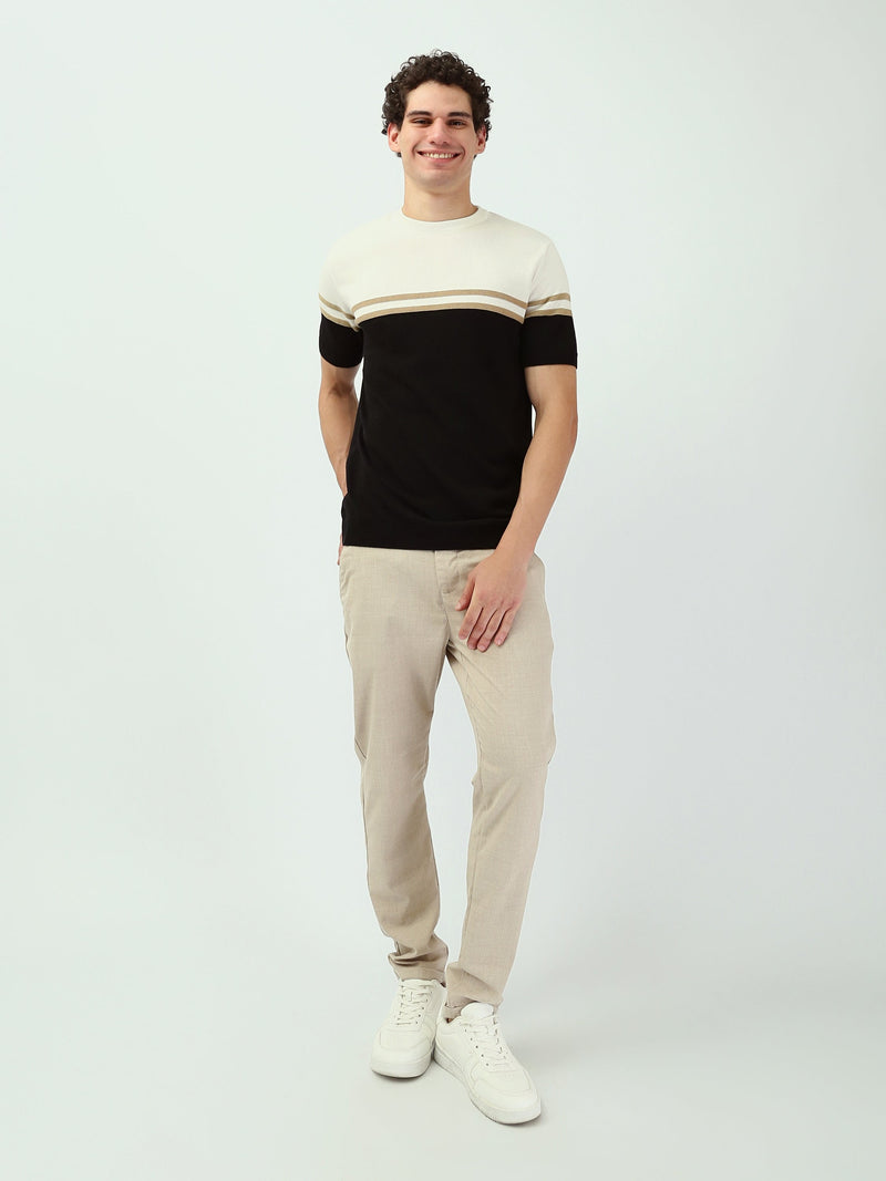 T-shirt Homme en Maille Color Block à Rayures Contrastantes - TSH25SKRS20371TM1