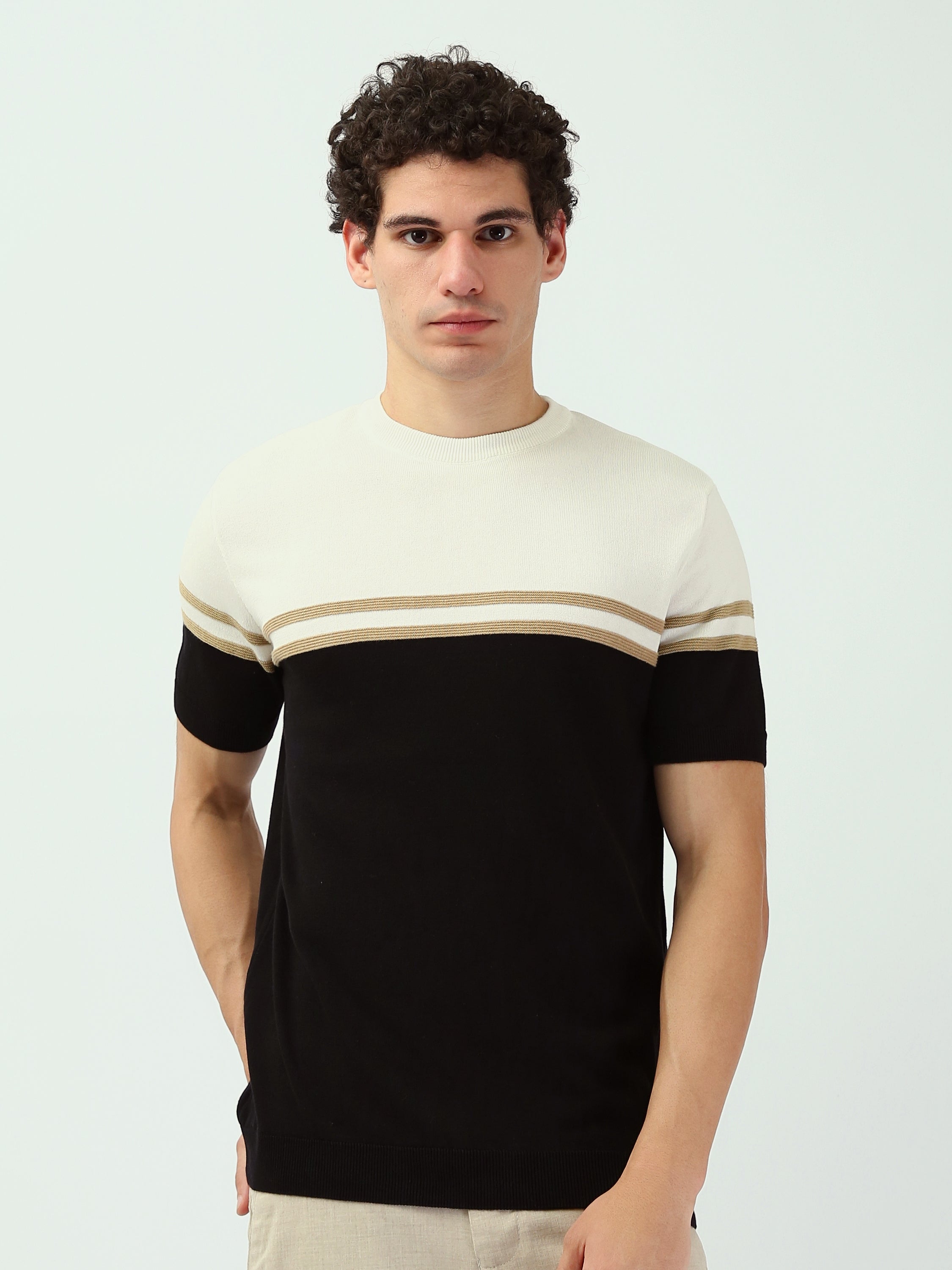 T-shirt Homme en Maille Color Block à Rayures Contrastantes - TSH25SKRS20371TM1