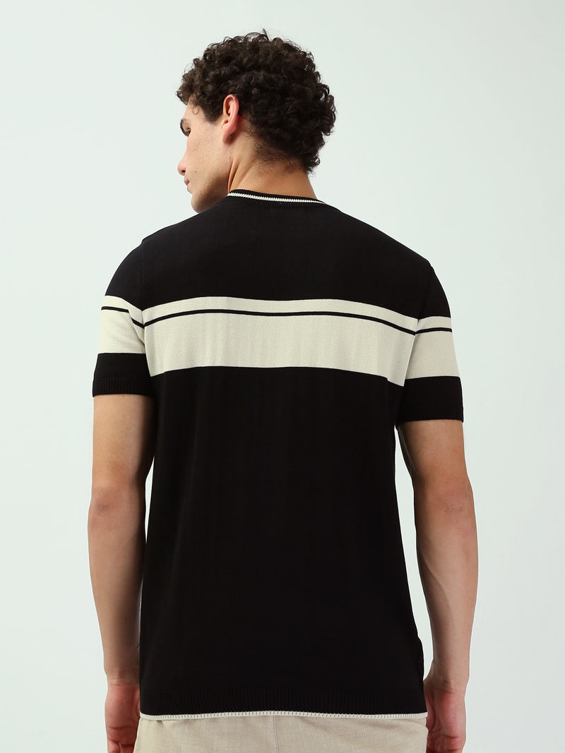 Pull Homme à Manches Courtes en Maille Fine à Rayures Contrastées - TSH25SKRS20372TM1