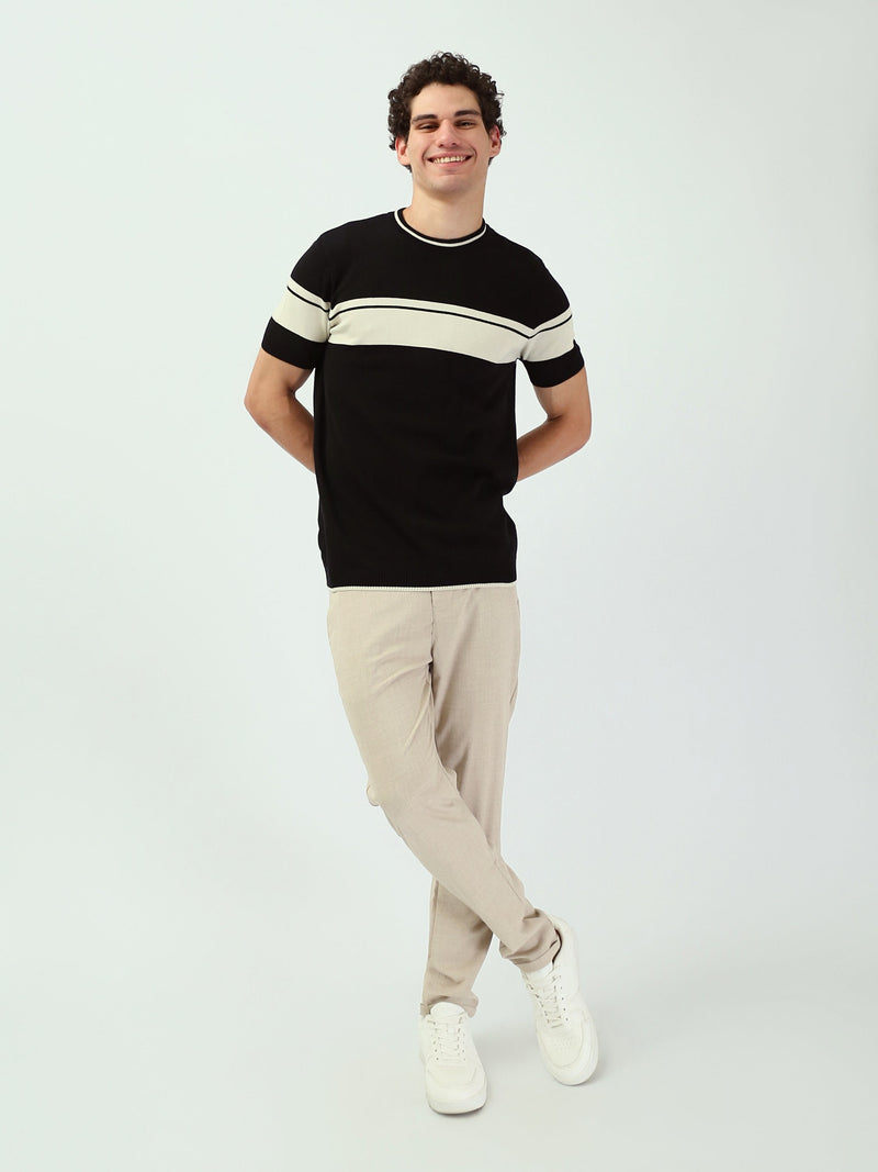 Pull Homme à Manches Courtes en Maille Fine à Rayures Contrastées - TSH25SKRS20372TM1
