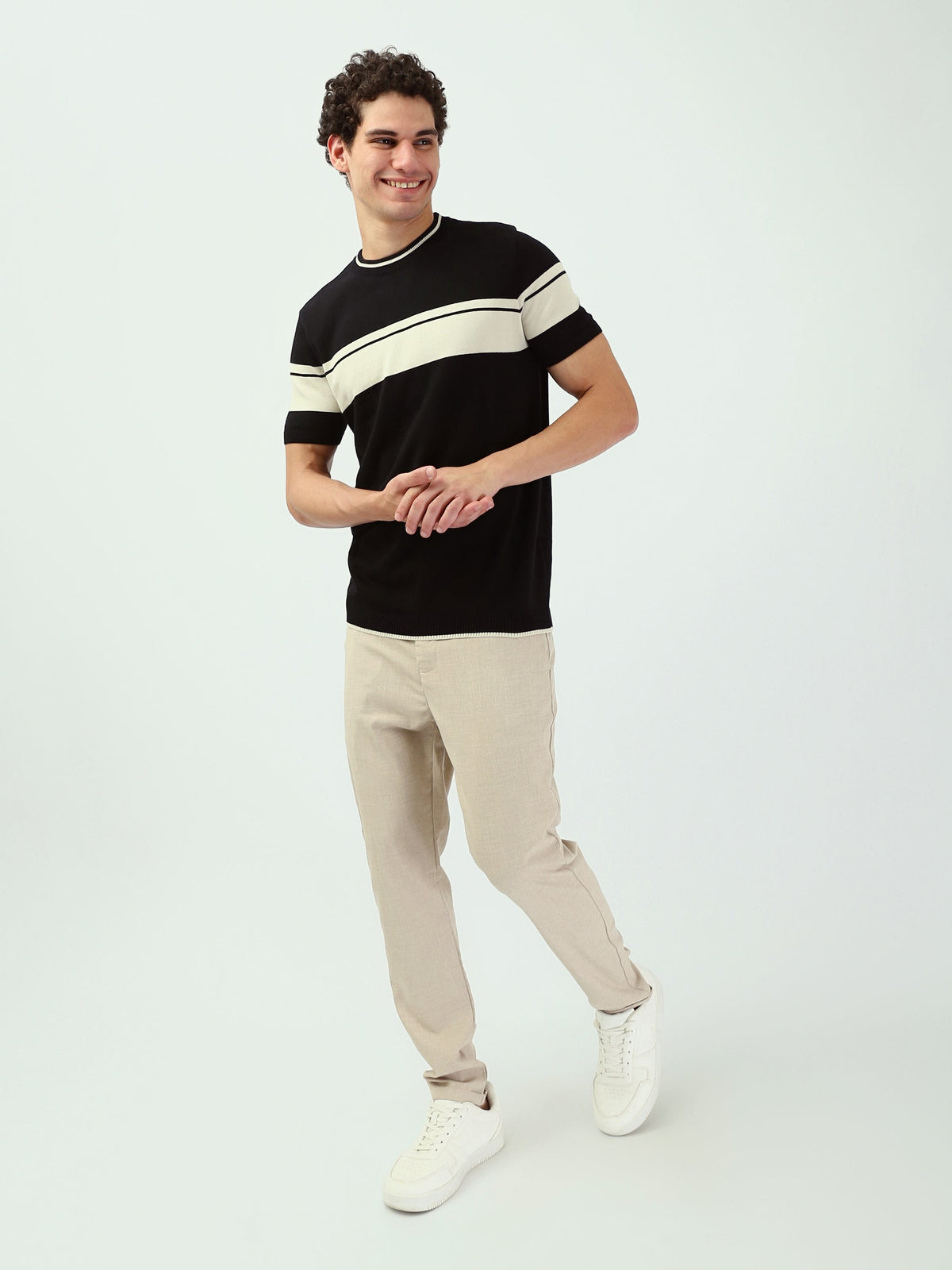Pull Homme à Manches Courtes en Maille Fine à Rayures Contrastées - TSH25SKRS20372TM1