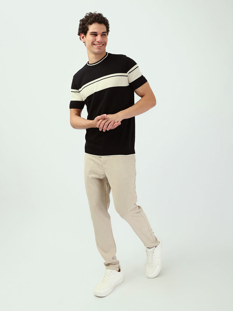 Pull Homme à Manches Courtes en Maille Fine à Rayures Contrastées - TSH25SKRS20372TM1