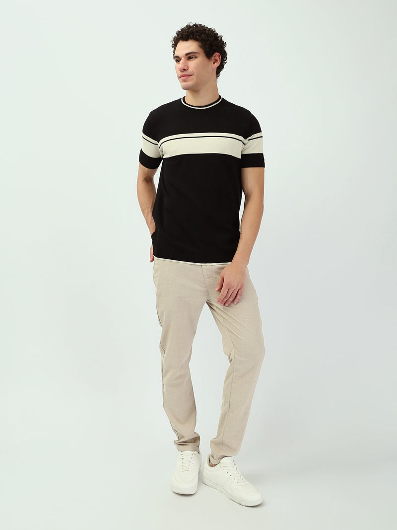 Pull Homme à Manches Courtes en Maille Fine à Rayures Contrastées - TSH25SKRS20372TM1