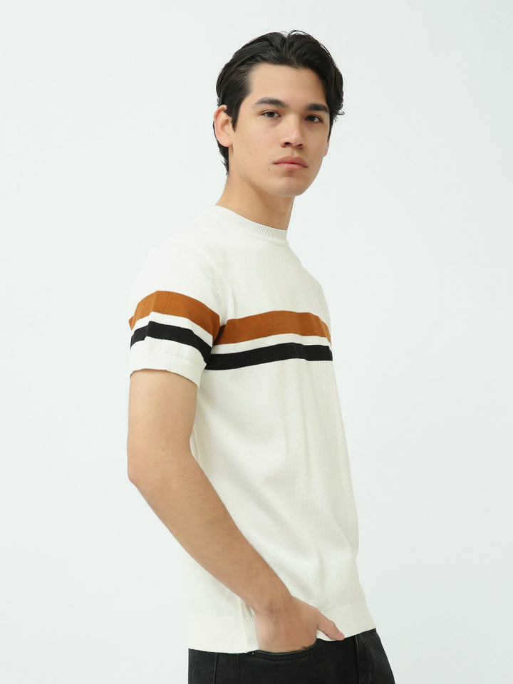 Pull Homme à Manches Courtes en Maille Fine à Rayures Modernes - TSH25SKRS20373TM1