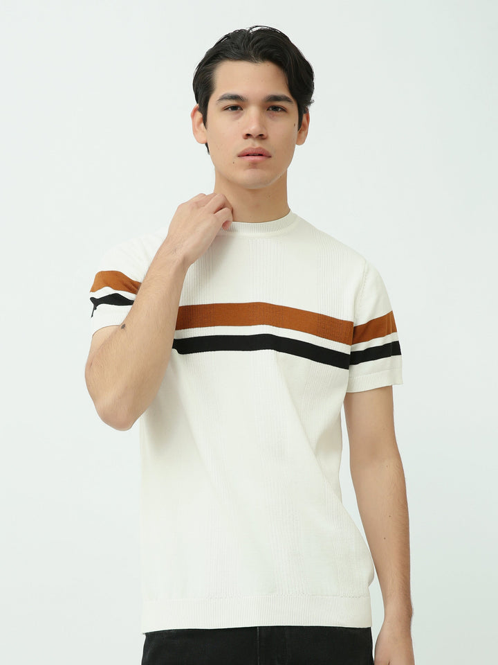 Pull Homme à Manches Courtes en Maille Fine à Rayures Modernes - TSH25SKRS20373TM1