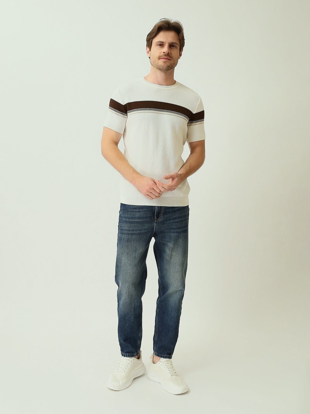 T-shirt homme en maille à blocs de couleurs - TSH25SKRS20374TM1