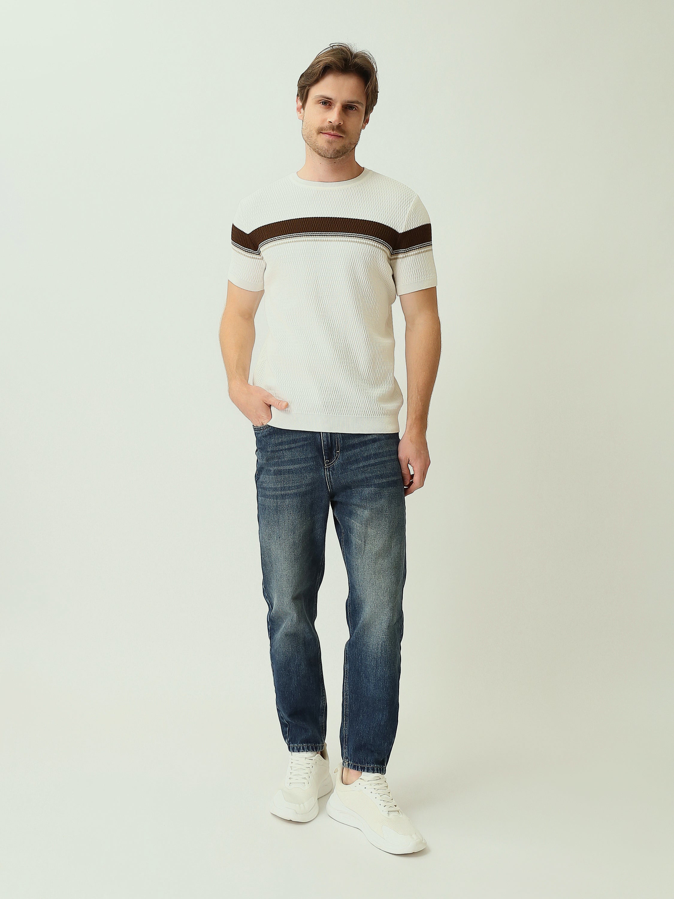 T-shirt homme en maille à blocs de couleurs - TSH25SKRS20374TM1