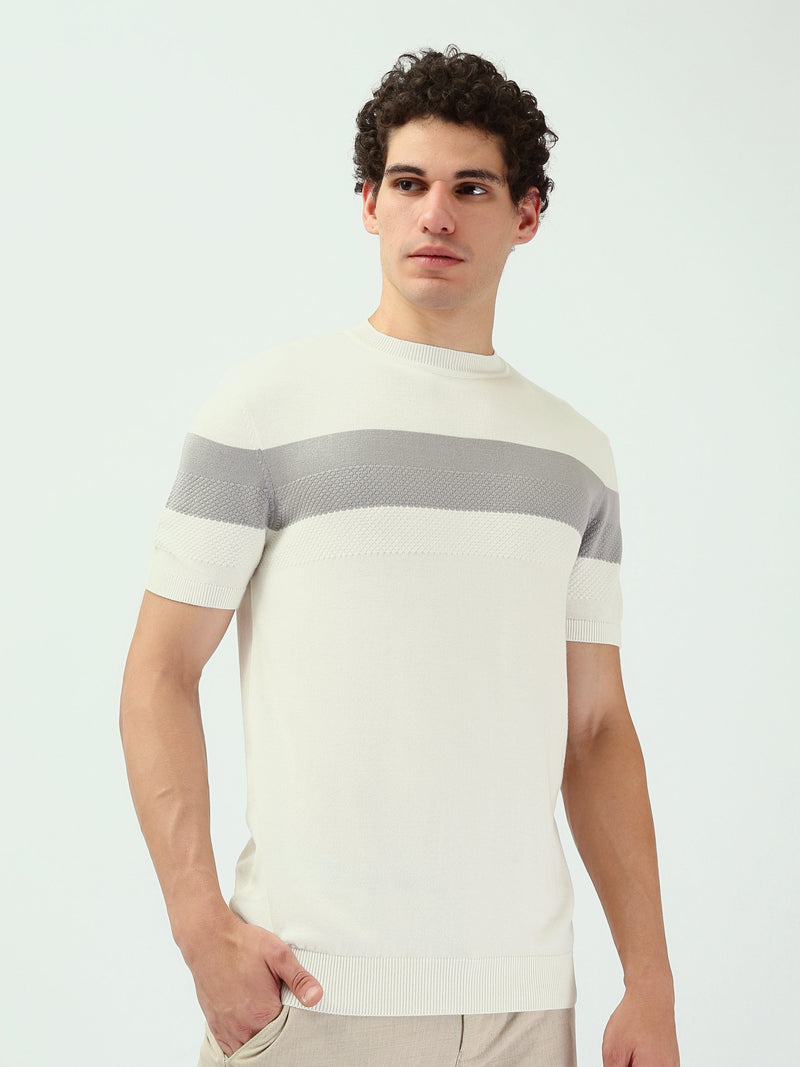T-shirt Homme en Maille à Bande Horizontale Texturée - TSH25SKRS20375TM1