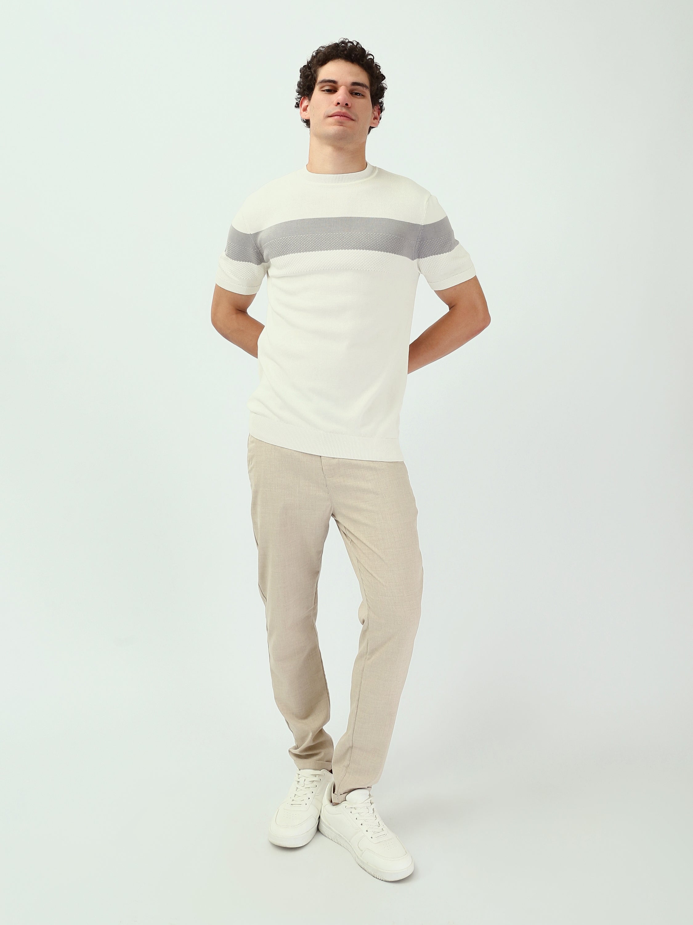 T-shirt Homme en Maille à Bande Horizontale Texturée - TSH25SKRS20375TM1