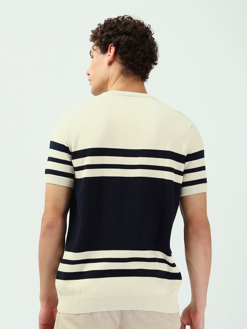 T-shirt Homme en Maille Texturée à Rayures Graphiques - TSH25SKRS20502TM1