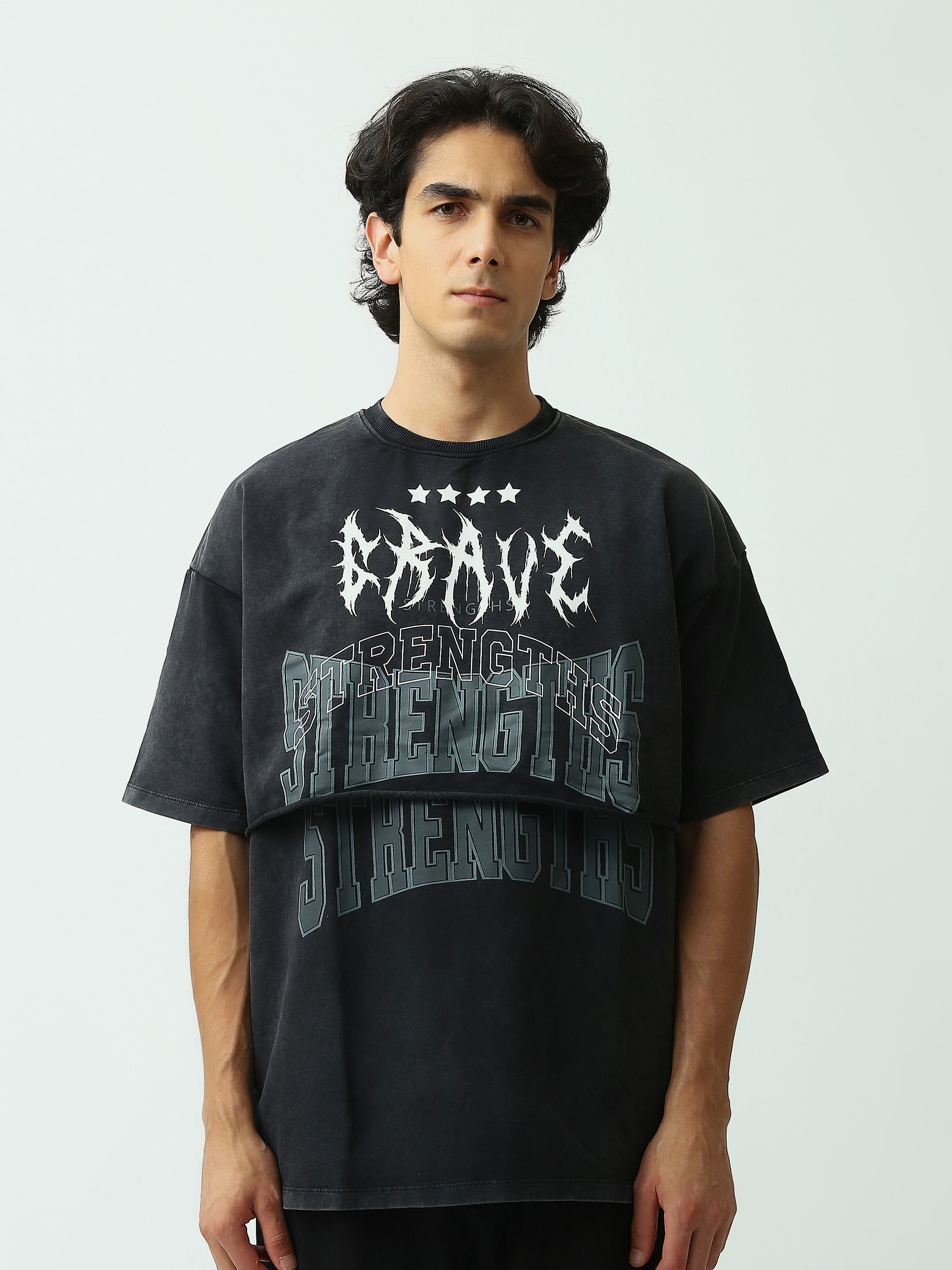 T-Shirt Homme Oversize Imprimé à Effet Superposé - TSH25SPR20329TM1