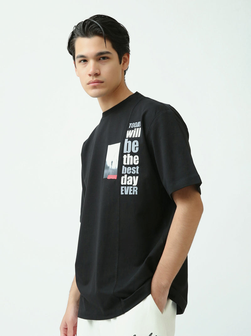 T-Shirt Homme Oversize à Imprimé Typographique Moderne - TSH25SPR20363TM1