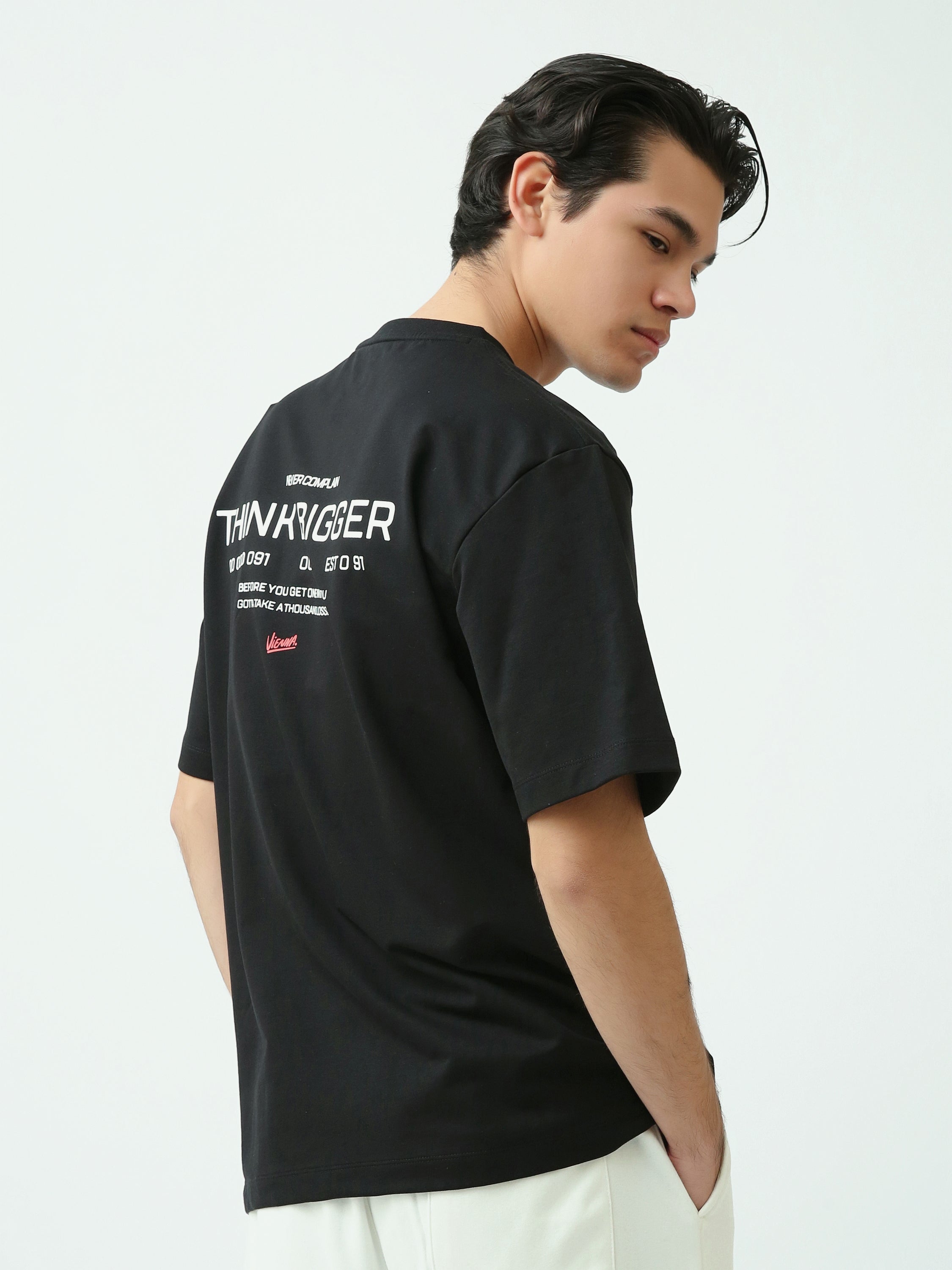 T-Shirt Homme Oversize à Imprimé Typographique Moderne - TSH25SPR20363TM1