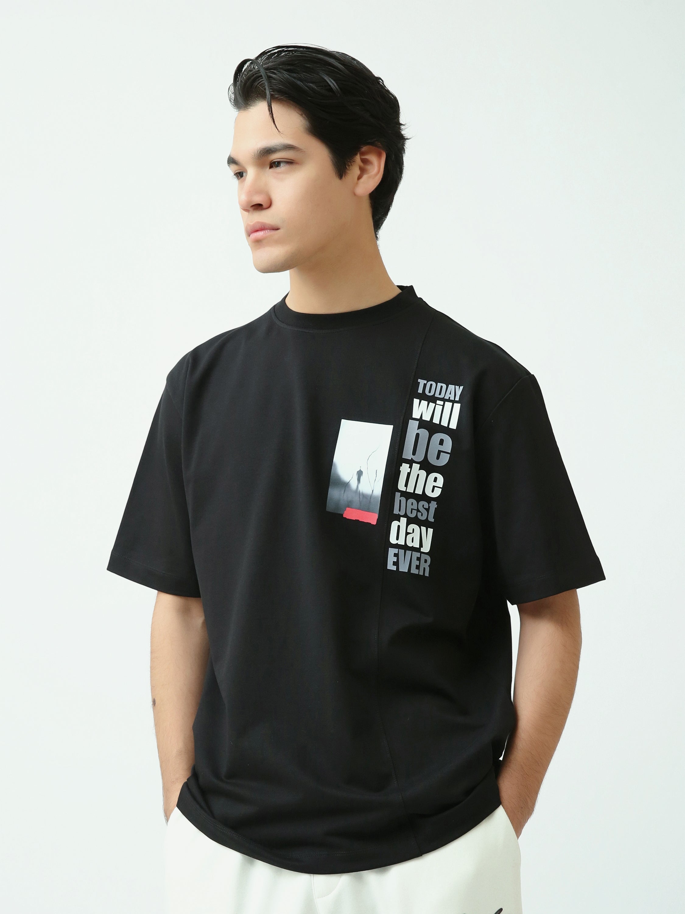 T-Shirt Homme Oversize à Imprimé Typographique Moderne - TSH25SPR20363TM1