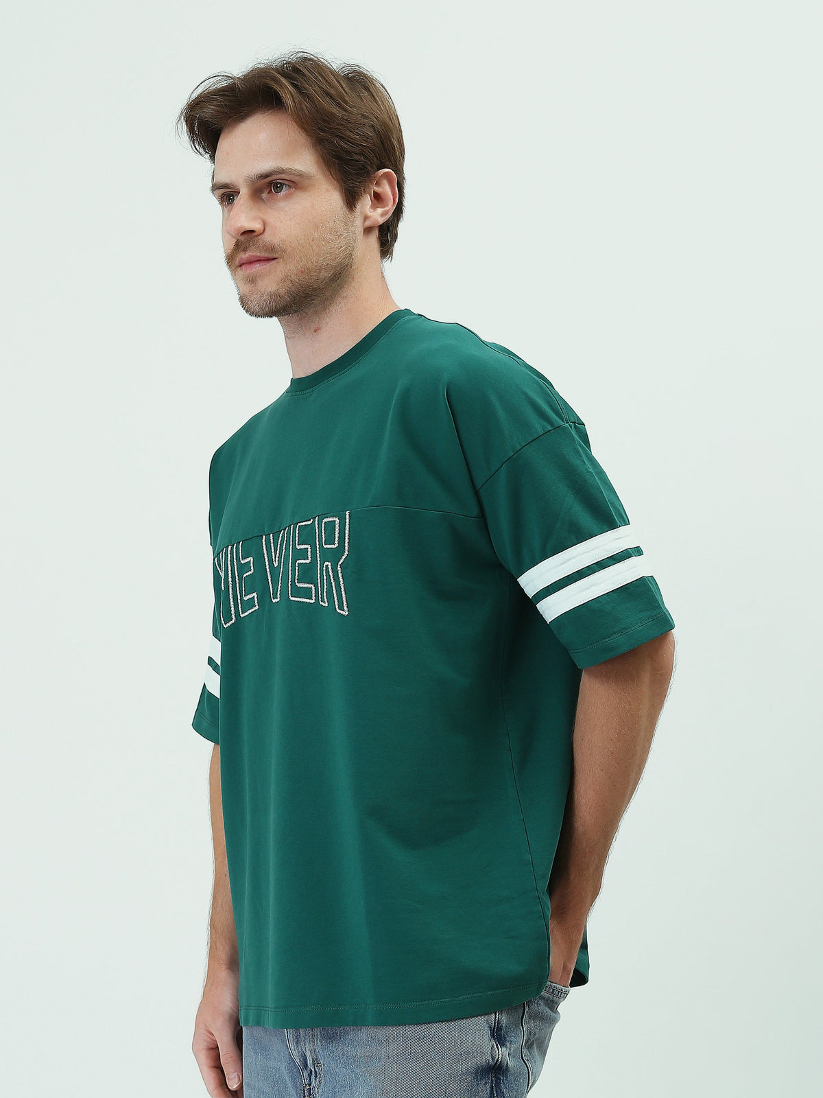 T-shirt Homme Oversize à Broderie Frontale et Bandes Sportives - TSH25SPR20506TM1