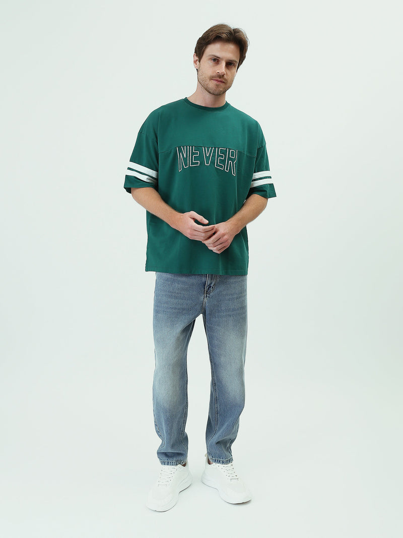 T-shirt Homme Oversize à Broderie Frontale et Bandes Sportives - TSH25SPR20506TM1