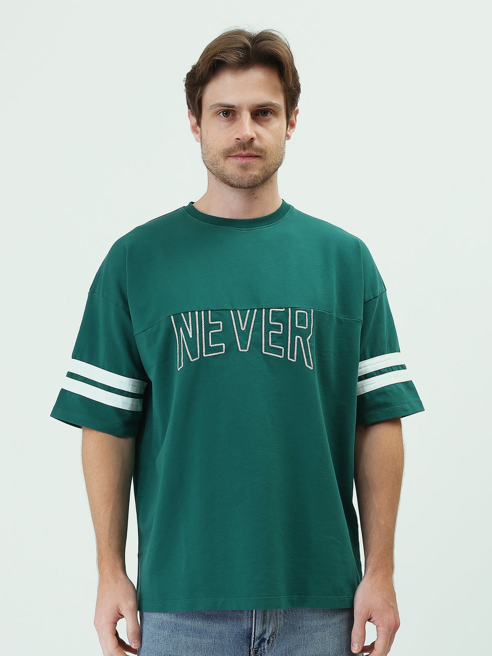 T-shirt Homme Oversize à Broderie Frontale et Bandes Sportives - TSH25SPR20506TM1