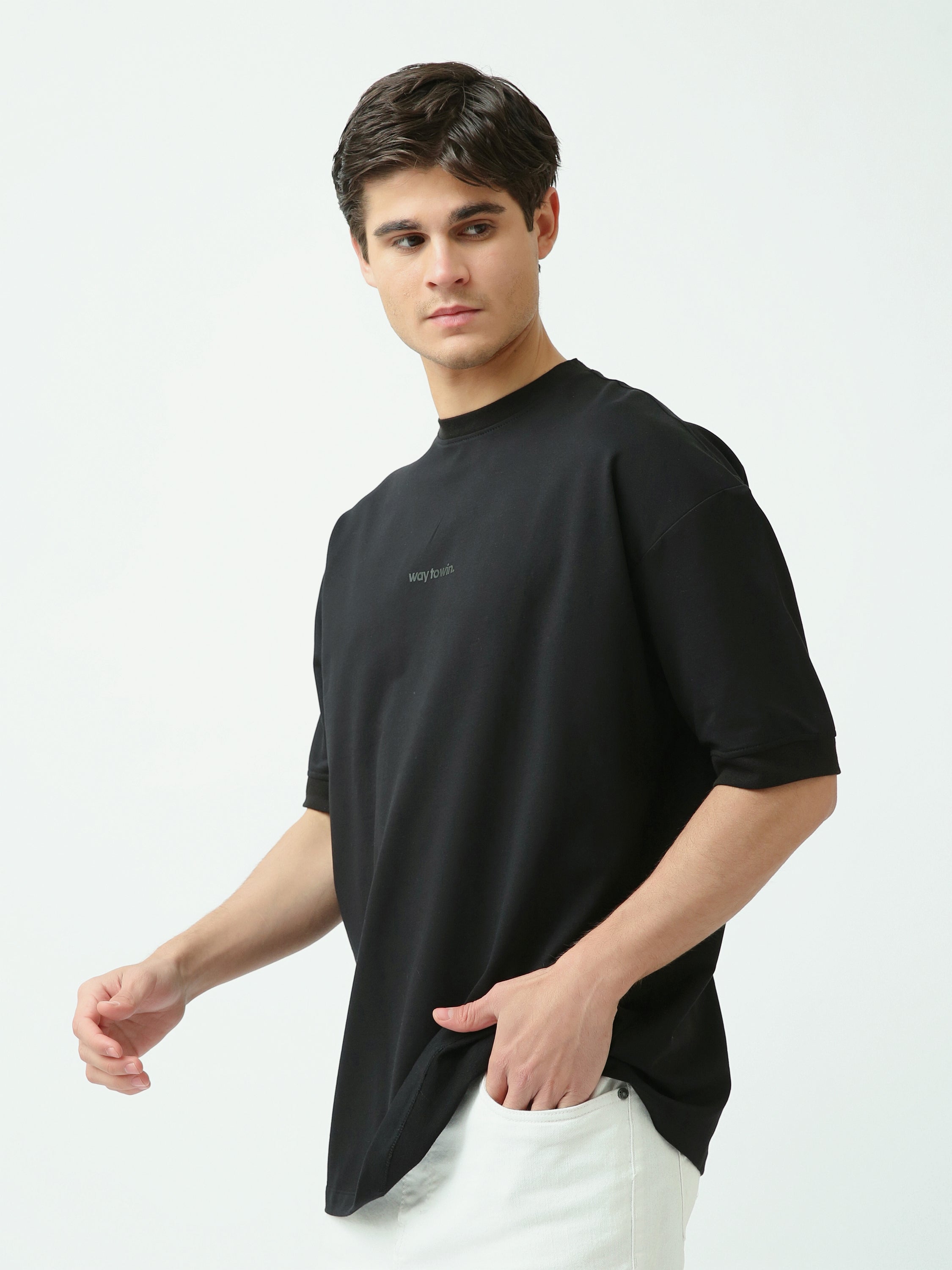 T-shirt noir homme "way to win" – Coupe loose et style décontracté - TSH25SPRO20266TM1
