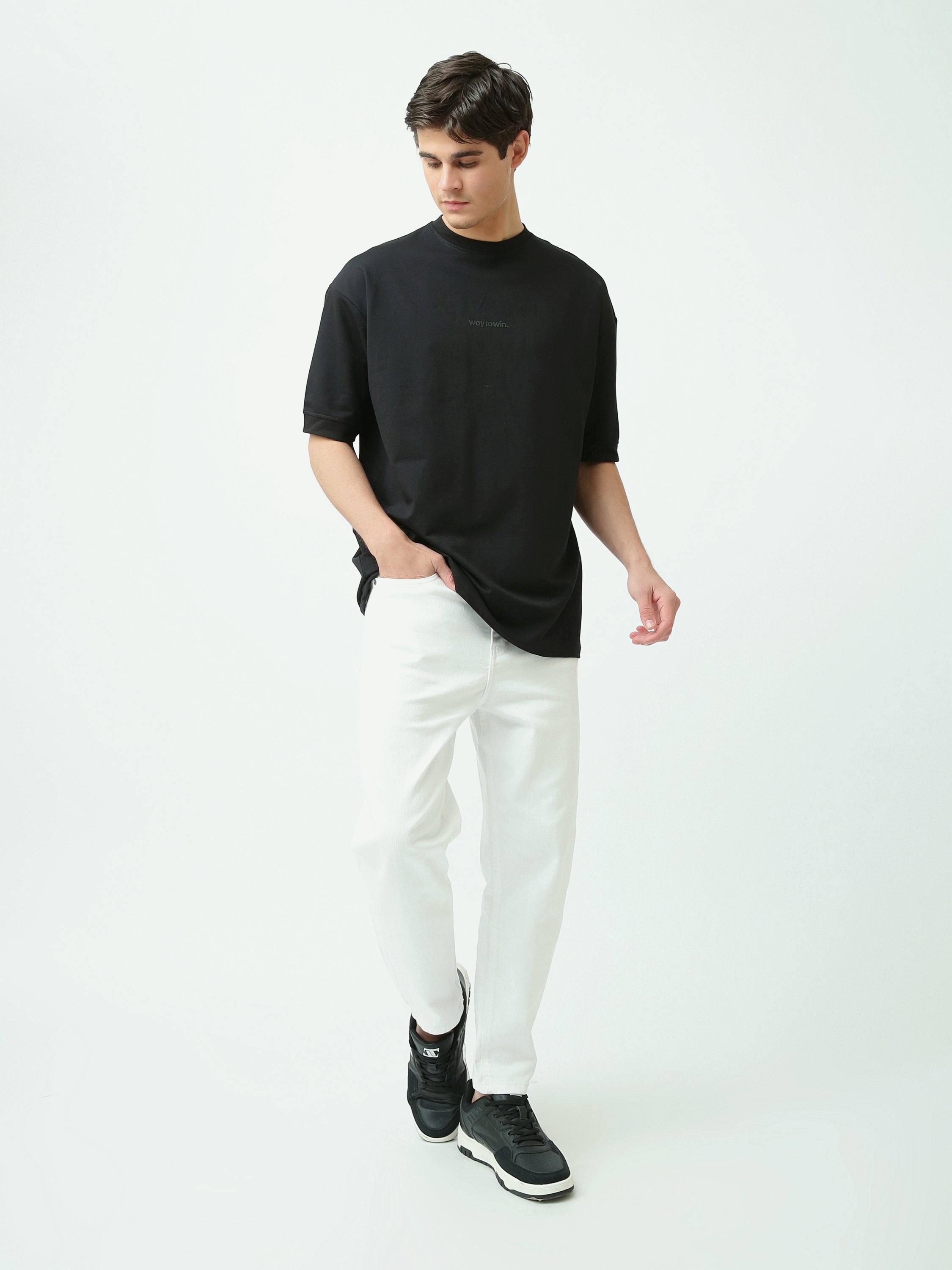 T-shirt noir homme "way to win" – Coupe loose et style décontracté - TSH25SPRO20266TM1