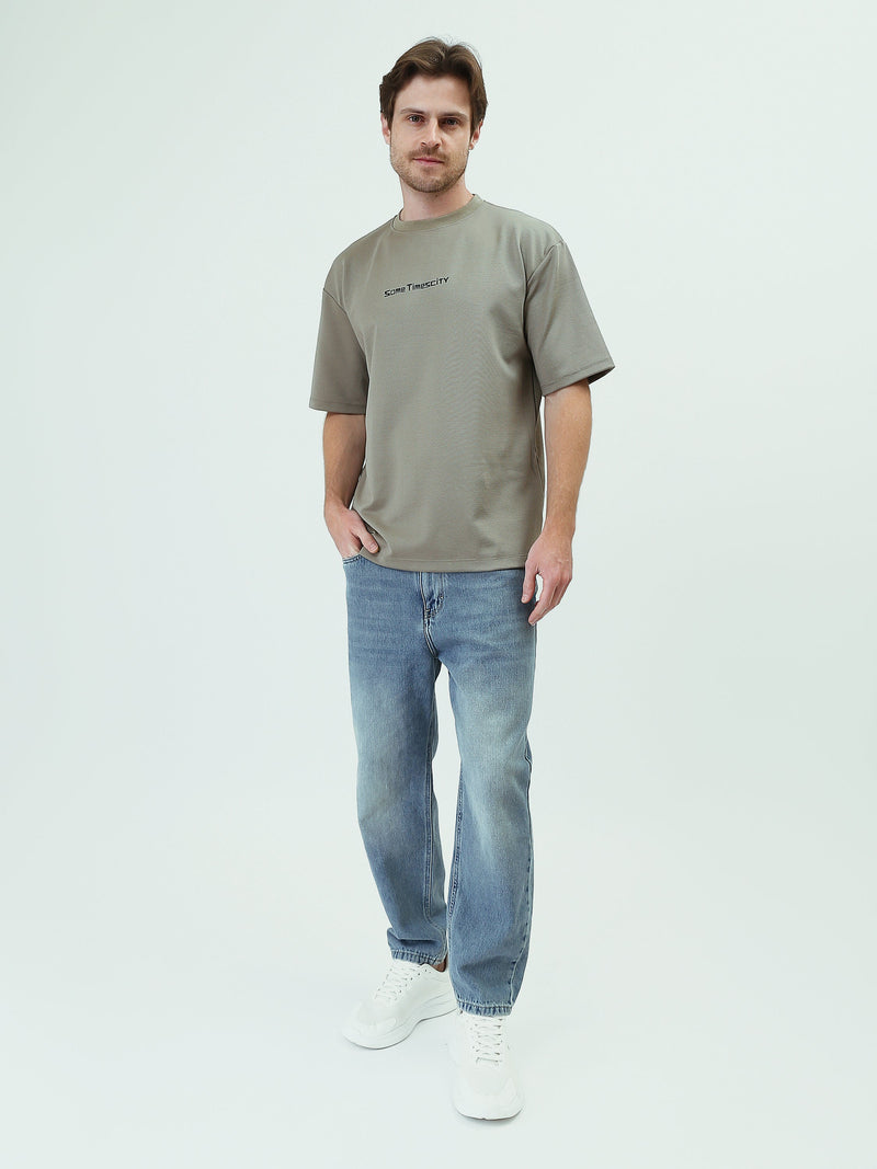 T-Shirt Oversize Homme Texturé à Imprimé Minimaliste - TSH25SPRO20274TM1