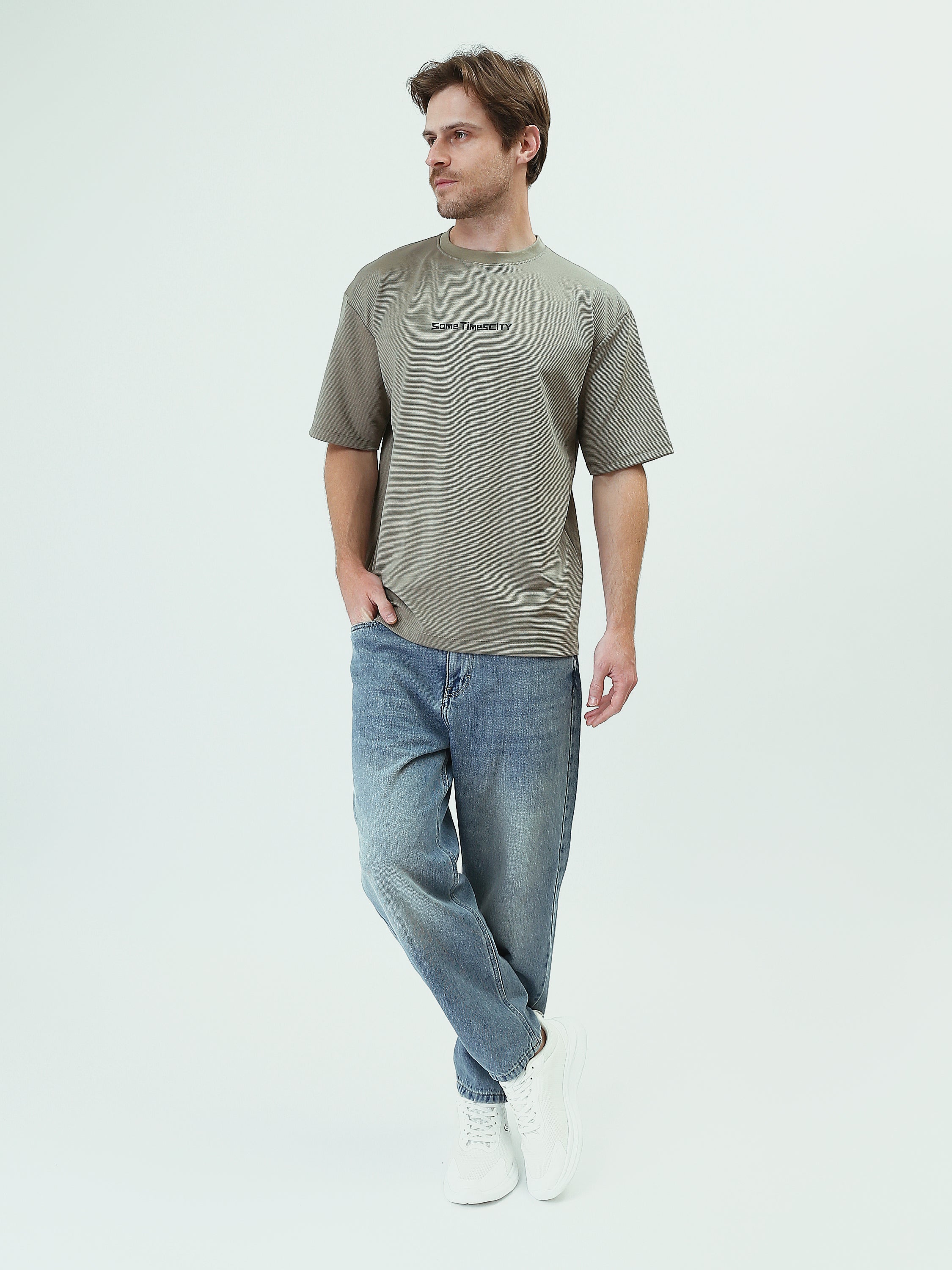 T-Shirt Oversize Homme Texturé à Imprimé Minimaliste - TSH25SPRO20274TM1