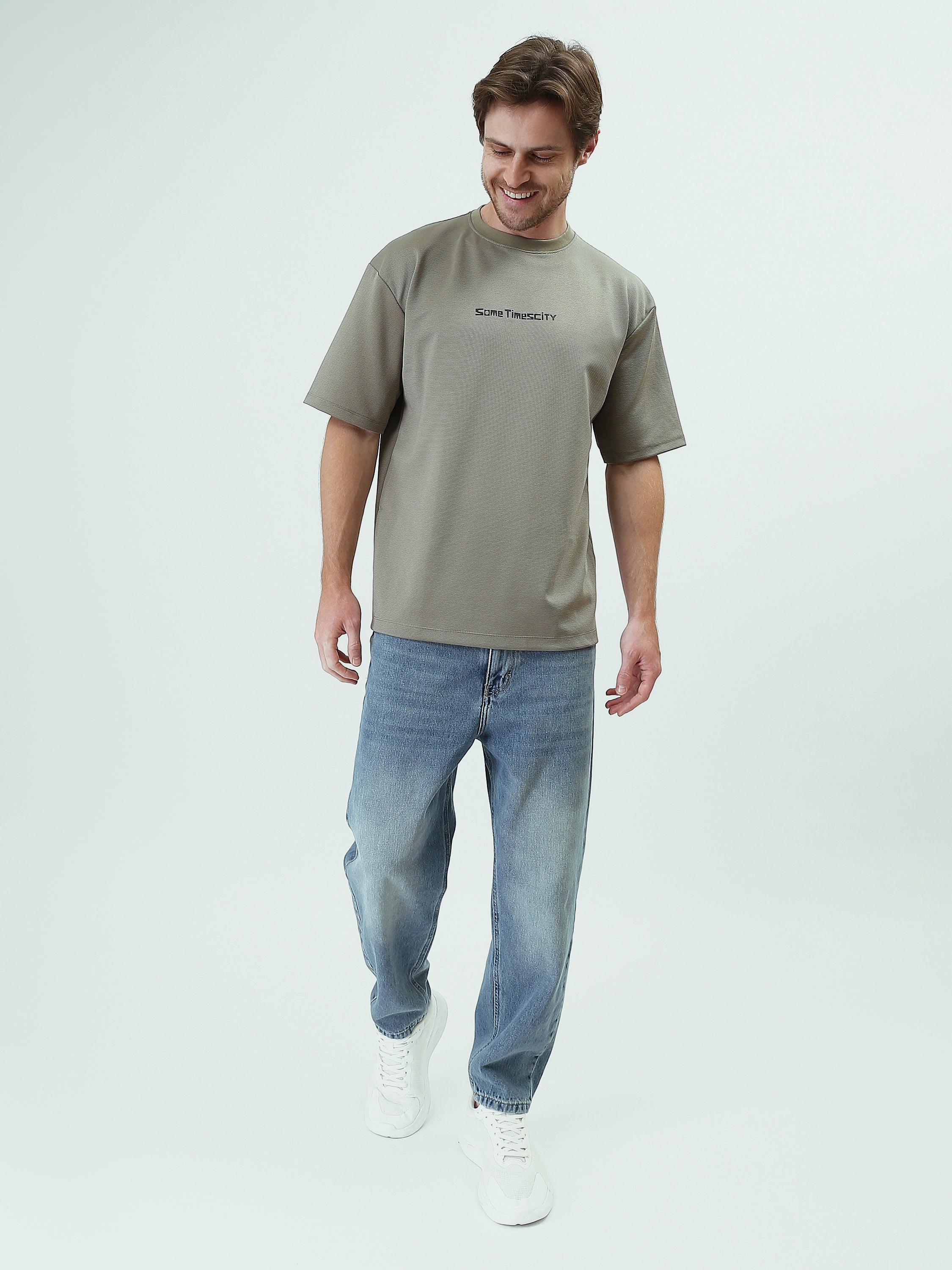 T-Shirt Oversize Homme Texturé à Imprimé Minimaliste - TSH25SPRO20274TM1