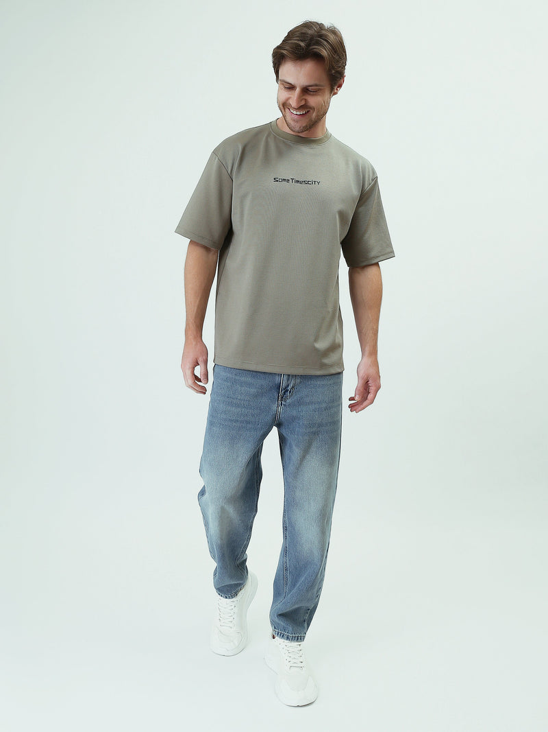 T-Shirt Oversize Homme Texturé à Imprimé Minimaliste - TSH25SPRO20274TM1